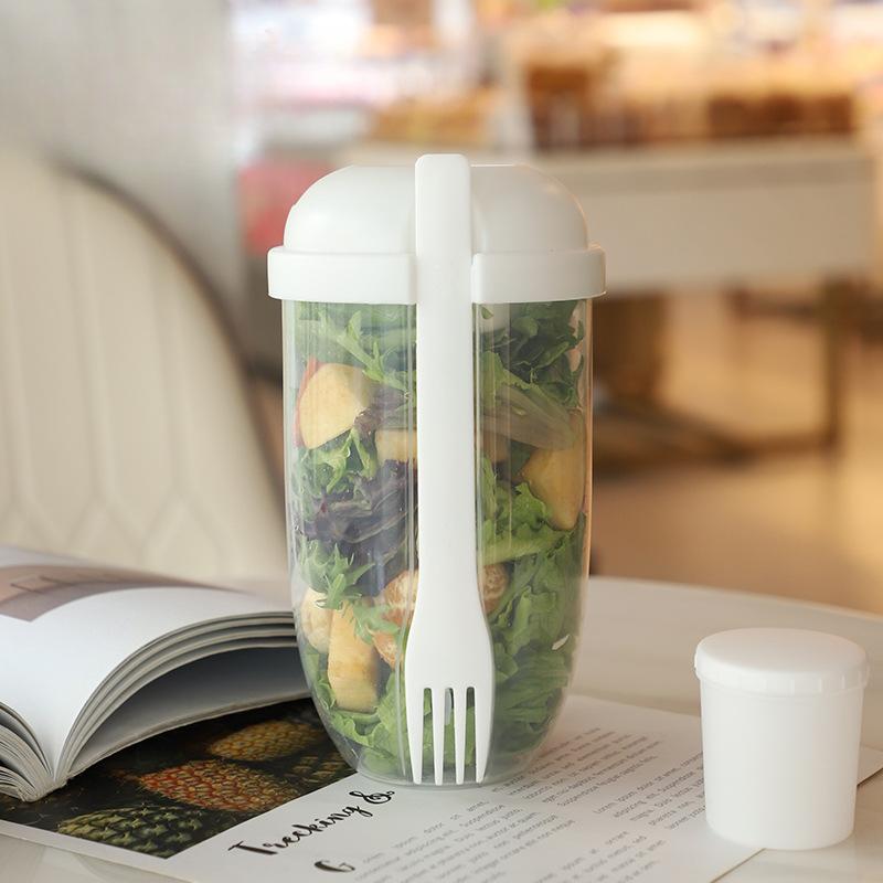 1L Portable Salad Cup with Fork Kids Breakfast Salad Bow Bento Box Yogurt Oatmeal Cereal Milk Cup Dispenser for Picnics