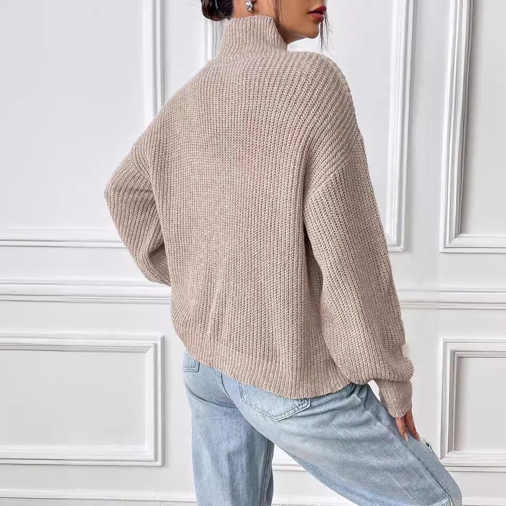 Clipped Cotton Sweater Women's Top Cross-border European and American Women's Clothing Semi-turtleneck Autumn and Winter Bottoming Sweater Pullover 