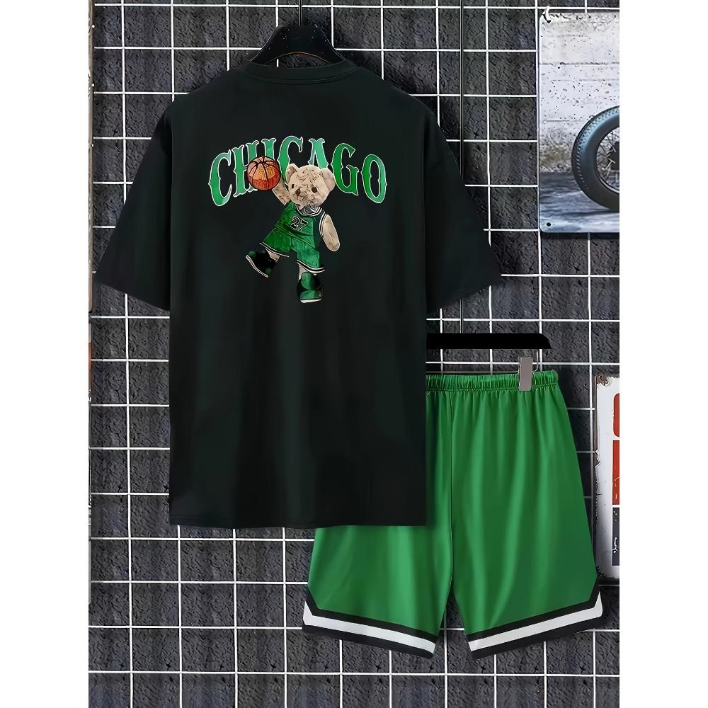 Summer Men's 3D Digital Printing O-Neck Fashion Casual Short Sleeve Set - 2-piece Short Sleeve and Shorts Set
