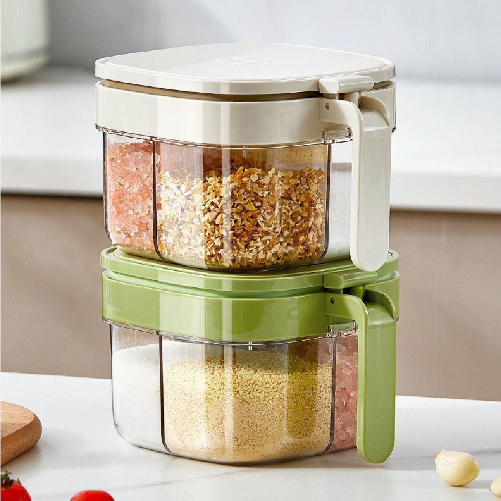 4 Grids Sugar and Salt Container Push-type Condiment Storage Container  Kitchen Supplies