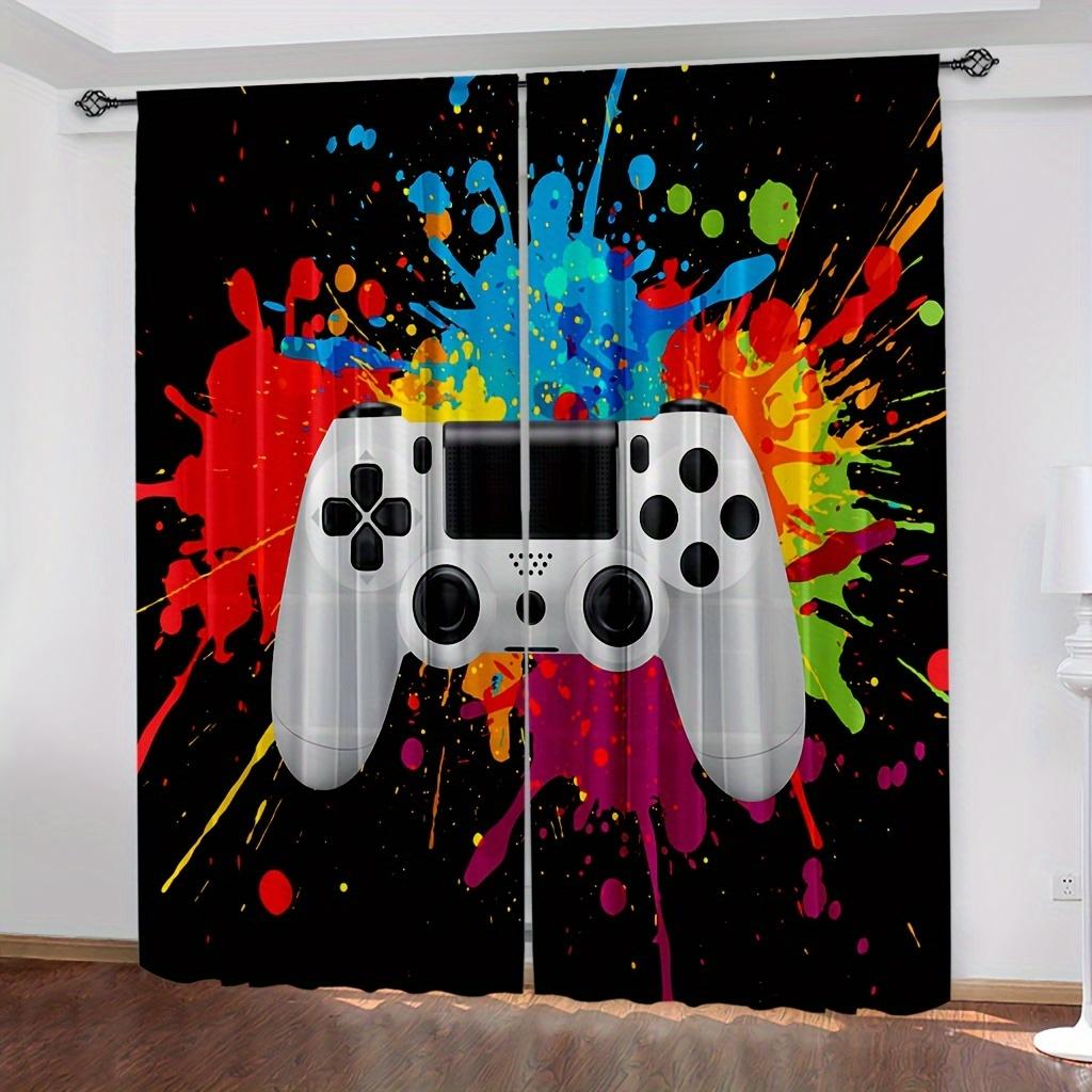 2pcs Rainbow Green HD Digital Printed Curtains Home Decor Living Room Bedroom Rod Pocket Curtains Color Gamepad Print Bedroom