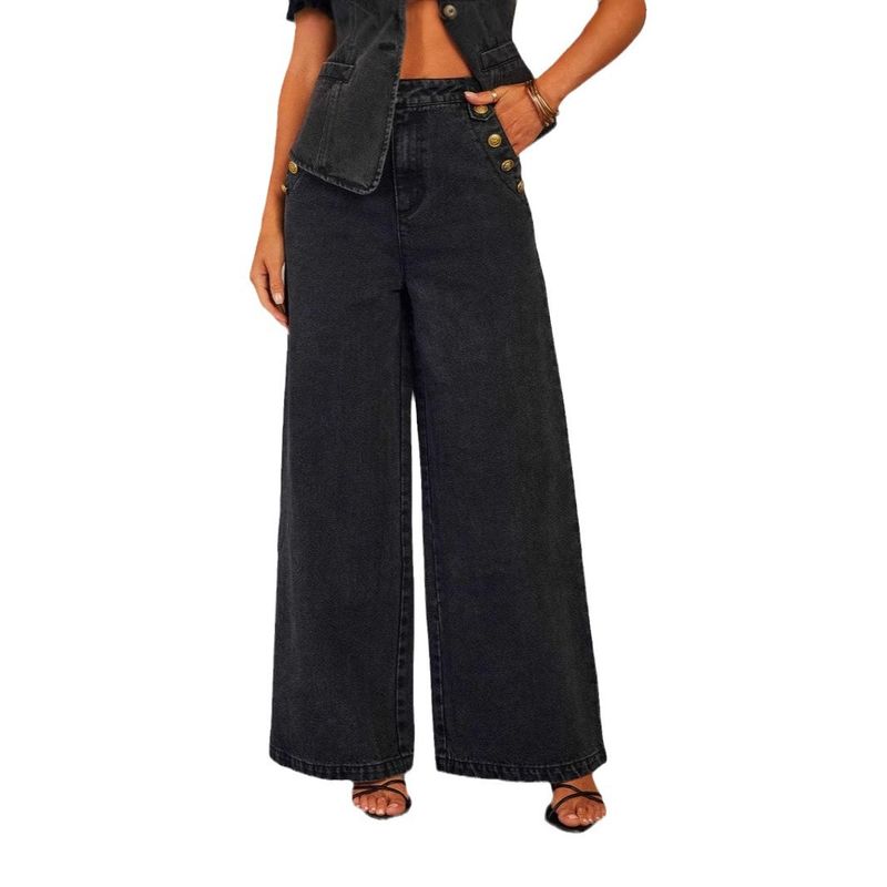 Fashion Denim Suit2025 New Women American Solid Loose Fashion Denim Suit Wide Leg Pants