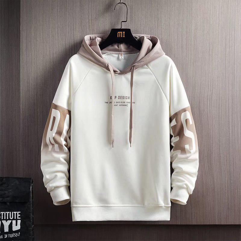 

Men s Autumn/Winter Hooded Letter Print Pullover: Trendy Casual Long Sleeve Velvet Sweatshirt. 3XL белый