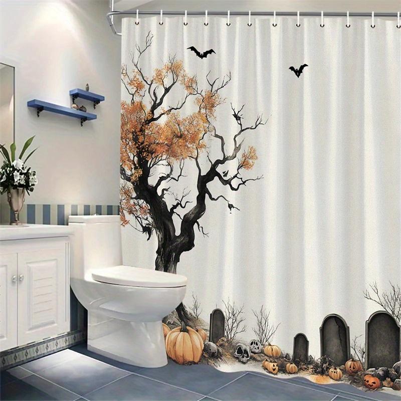 1Pc Whimsical Halloween Graveyard Shower Curtain - Polyester Fabric, Machine Washable, Suitable For Bathroom Decor