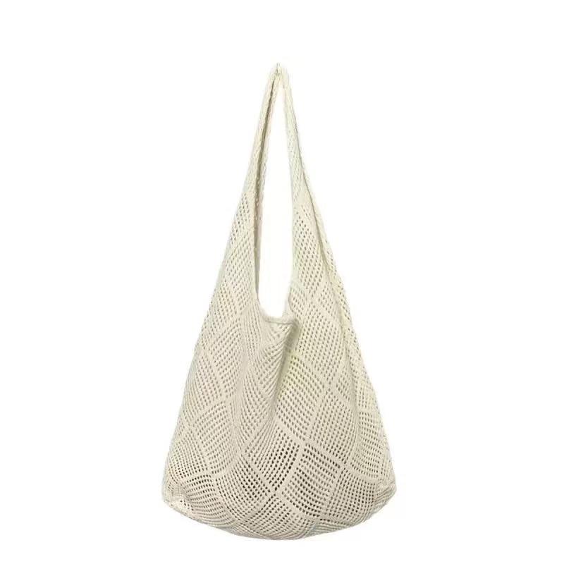 Vintage Hohlstricktasche Gewebte Tasche Damenhandtasche Häkeltasche Einfarbige Hohl-Henkeltasche Reise-Umhängetasche