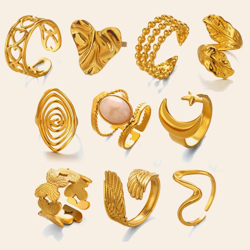 Stainless Steel Geometric Open Ring for Women Delicate Irregular Leaf Heart Wing Spiral Ring Casual Retro Versatile Jewelry Gift