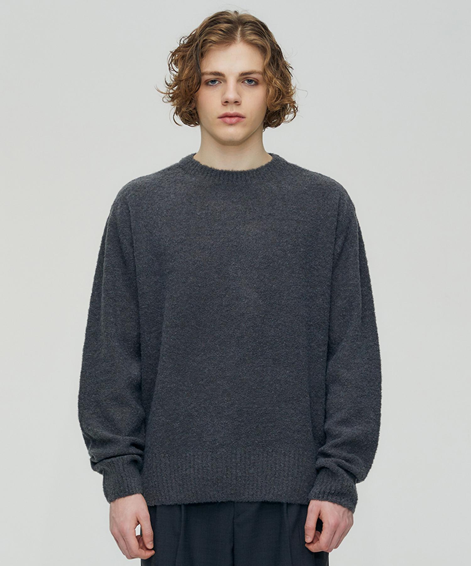Pinned Look Wool Boucle Yarn Pullover (Ash Gray) L
