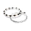 Gold Black Imitation Pearl 1074 Line Leaf 1082 Bracelet Set (C2503-SE431_BK)