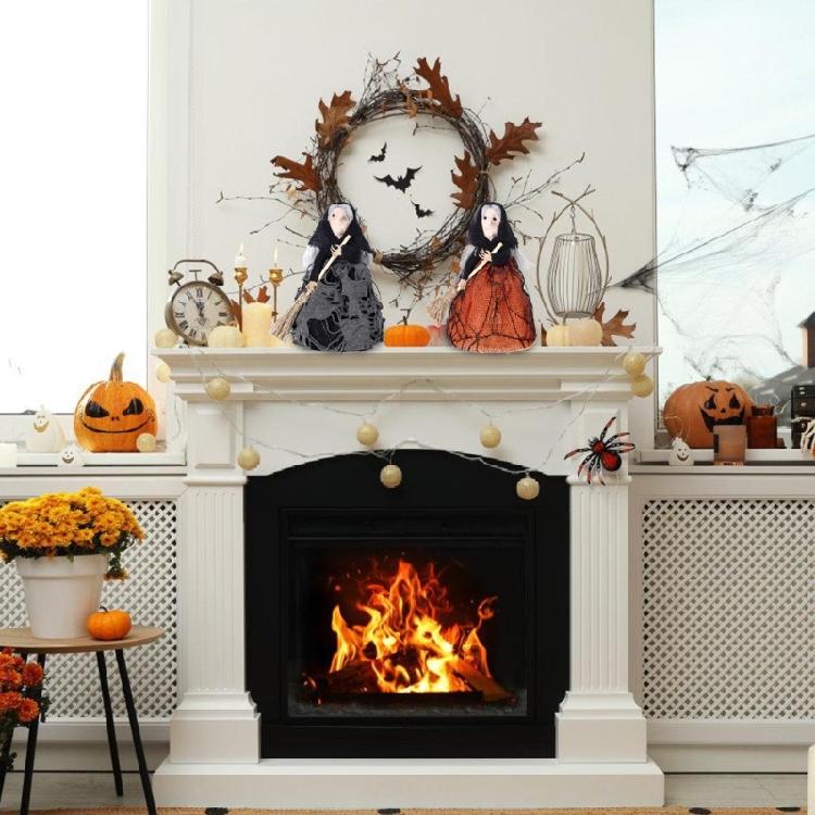 Haunting Halloween Decorative Witch Broom Personalized Fabric and Wood Witch Broom Sculpture for Halloween Celebration