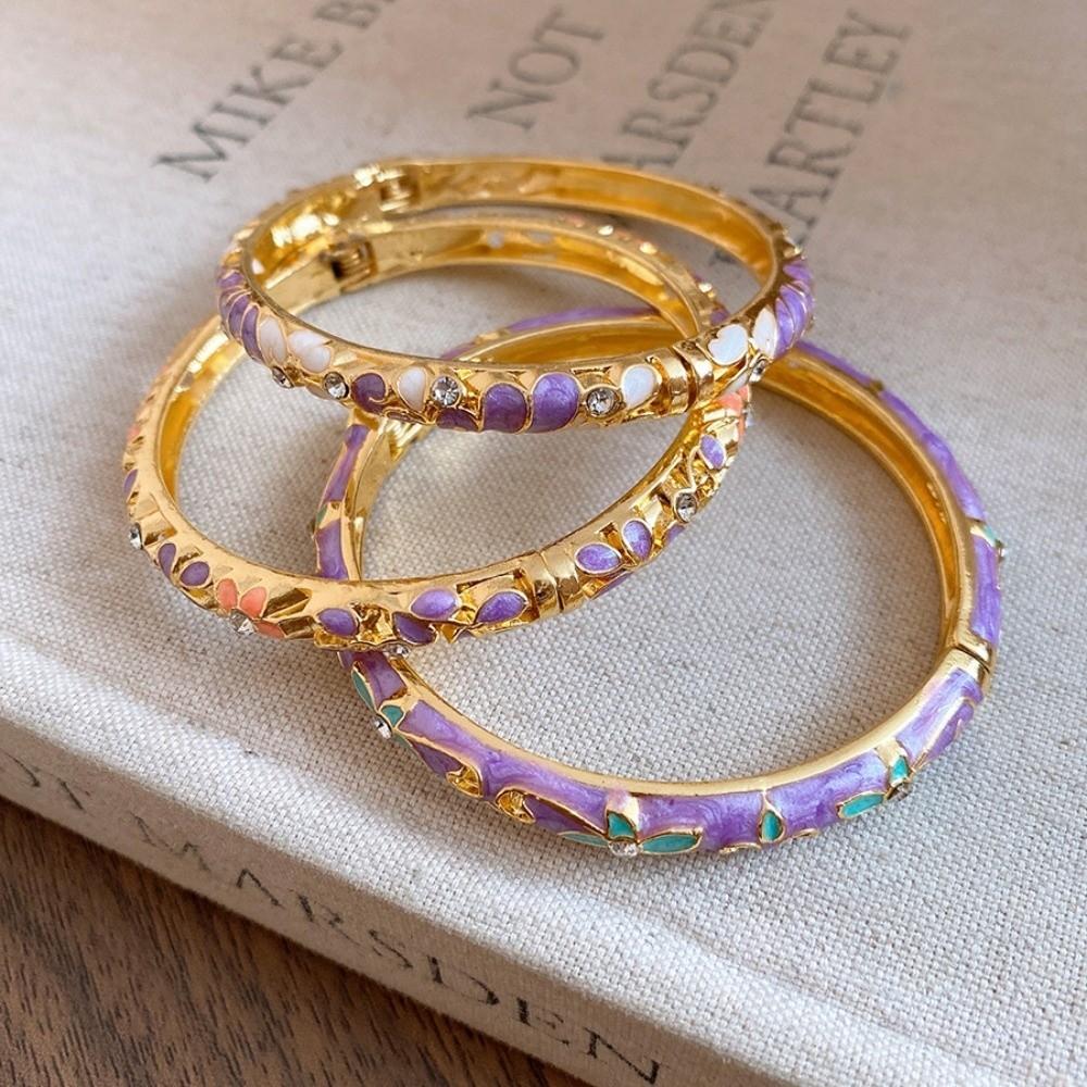 Bracelet Jonc Fleur Chinoise Émaillée Bracelet de Main Traditionnel pour Femme Cadeaux pour Femme Fille
