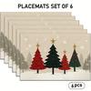 Set of 4/6 Holiday Christmas Placemats Featuring Pine Trees And Snowflakes, Perfect for Festive Dining Tables And Kitchen Decor. These Modern Linen Ta