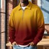 Men's Retro Half-Zip Collared Long Sleeve Gradient Print Casual Pullover Top for Everyday Wear