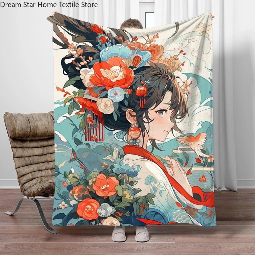 Chinese Ancient Style Girls Flannel Blanket Soft Keep Warm Throw Blanket Blanket For Sofa Bed Office Camping Travelling Gifts