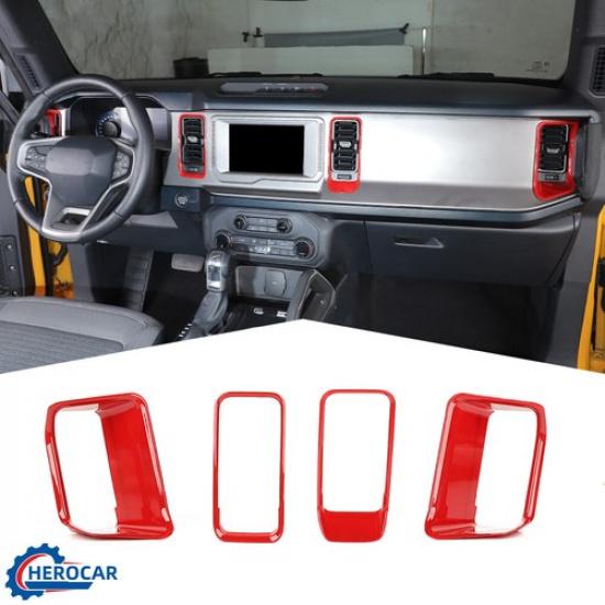 4x Air Conditioner Vent Outlet Decoration Cover Trim for Ford Bronco +Red