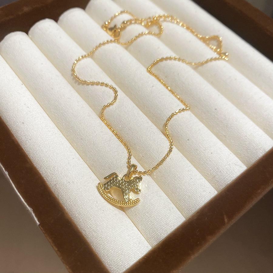 French simple zircon natal year pony pendant necklace accessories women's sweater chain necklace