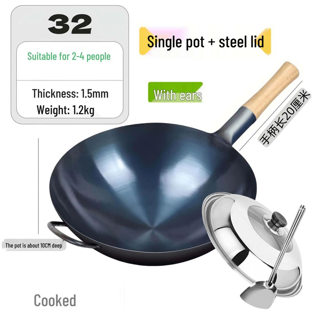 Zhangqiu Non-stick Cast Iron Wok with Large Ladle for Home & Restaurant Use - Suitable for Gas Stoves