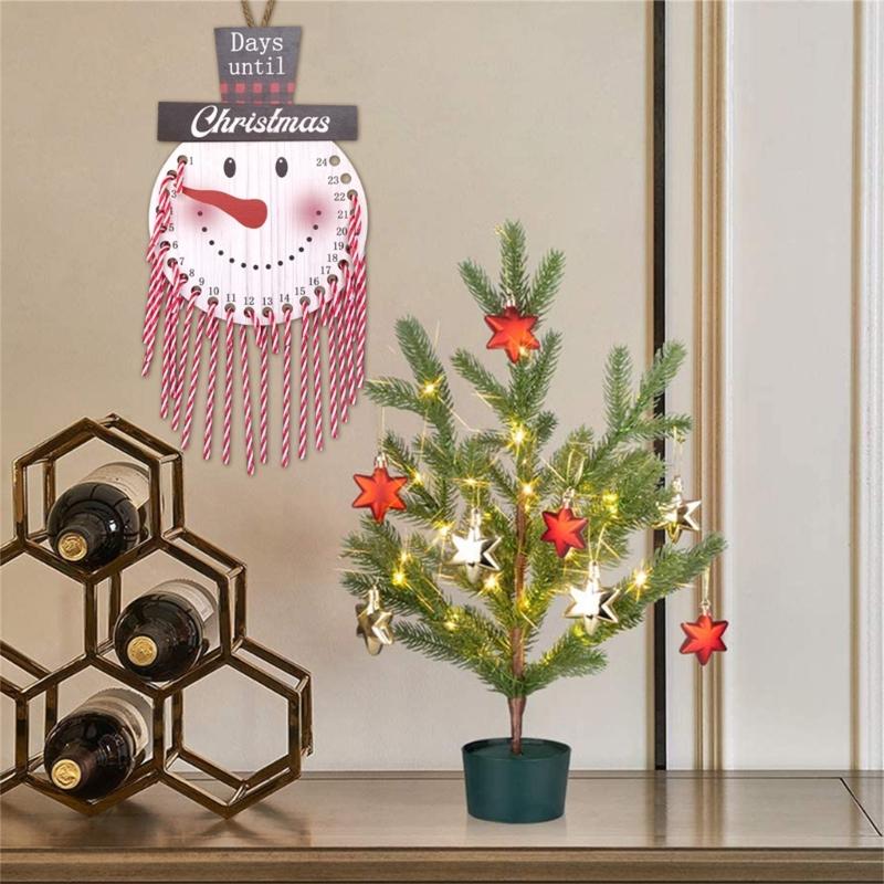 Christmas Countdown Calendar Wooden Cane Candy Hanging Decorative Ornament
