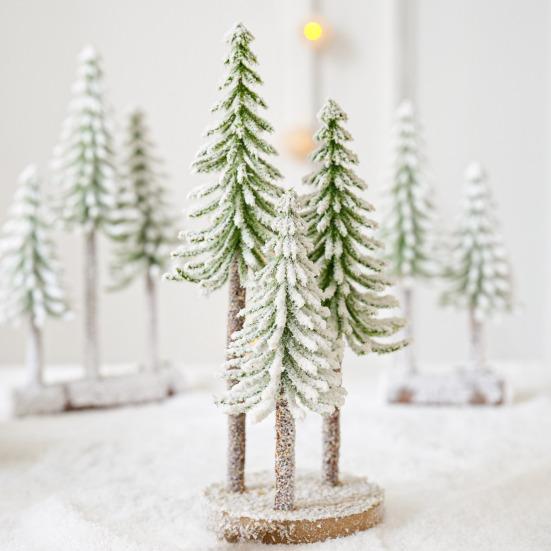 Mini Christmas Tree Artificial Bottle Brush Tree With Wooden Base Small Snow