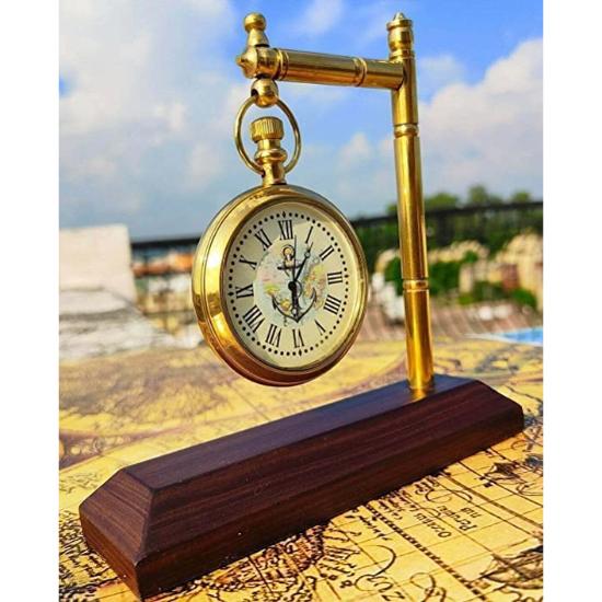 Messing Schreibtischuhr mit Holzsockel | Schreibtischuhr, Tischuhr, Antike Uhr, Vintage Uhr, Victoria Uhr für Büro & Küche Dekorativ