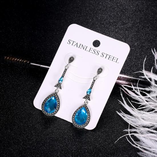 Vintage Women Rhinestone Inlaid Long Dangle Water Drop Earrings Eardrops Jewelry