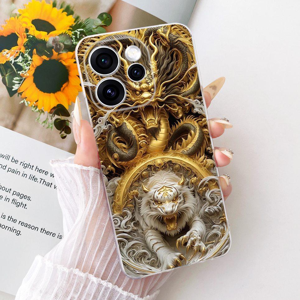 For Oppo Reno15 F Phone Case On Reno 15 15F Casing Cool Dragon Lion Tiger Cartoon Printed Back Cover Clear Soft Silicone Capa