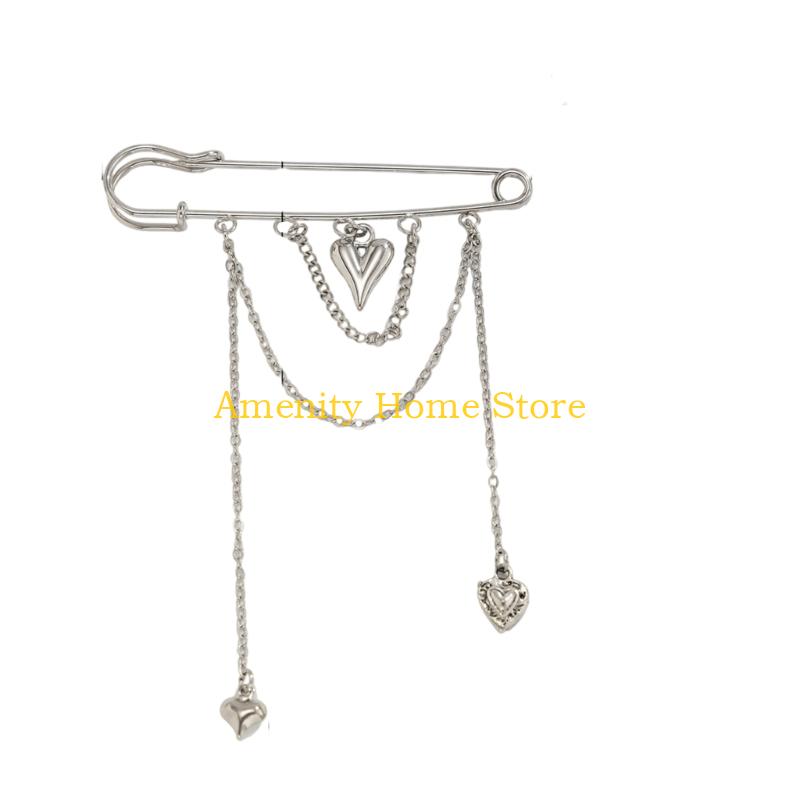 F26C Pants Shortener Pin Alloy Fringe Safety Pin Decorative Brooch For Clothing Jeans