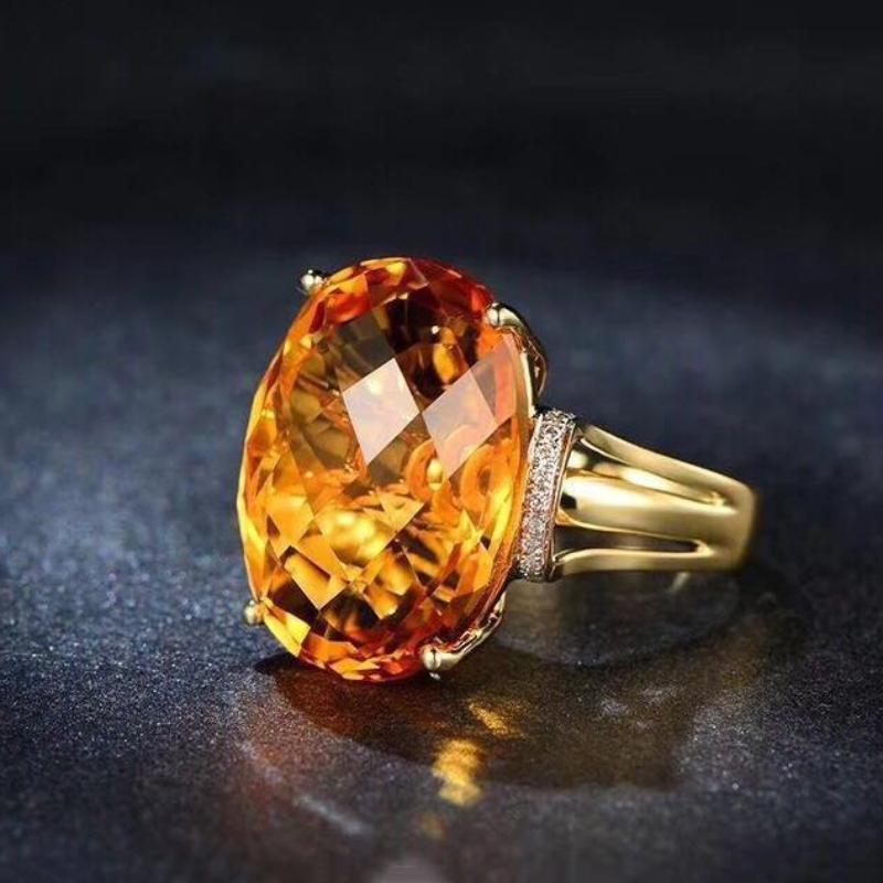 New In Classic Six Claw Inlay Shining Luxury Yellow Crystal Rings for Women Vintage Engagement Elegant Jewelry Gift