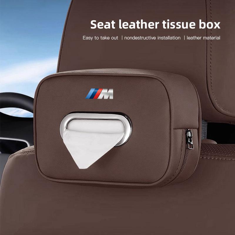 CTCE1 Car Tissue Box Holder Leather Car Armrest Napkin Case Sun Visor Backseat Bag For BMW 50th Anniversary Edition E46 E53 E90 E60 E9
