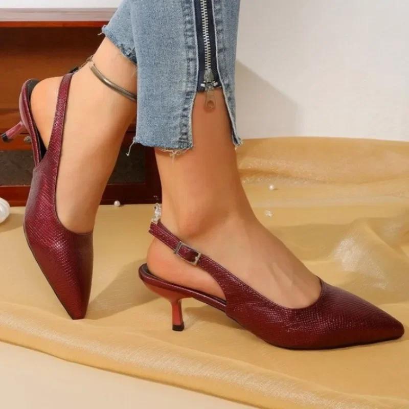Fashion Ladies Shoes Summer Brand Pointed Toe Slingbacks Women's Sandals Fashion Buckle Strap Office and Career Plus Size Toe Cap Pumps