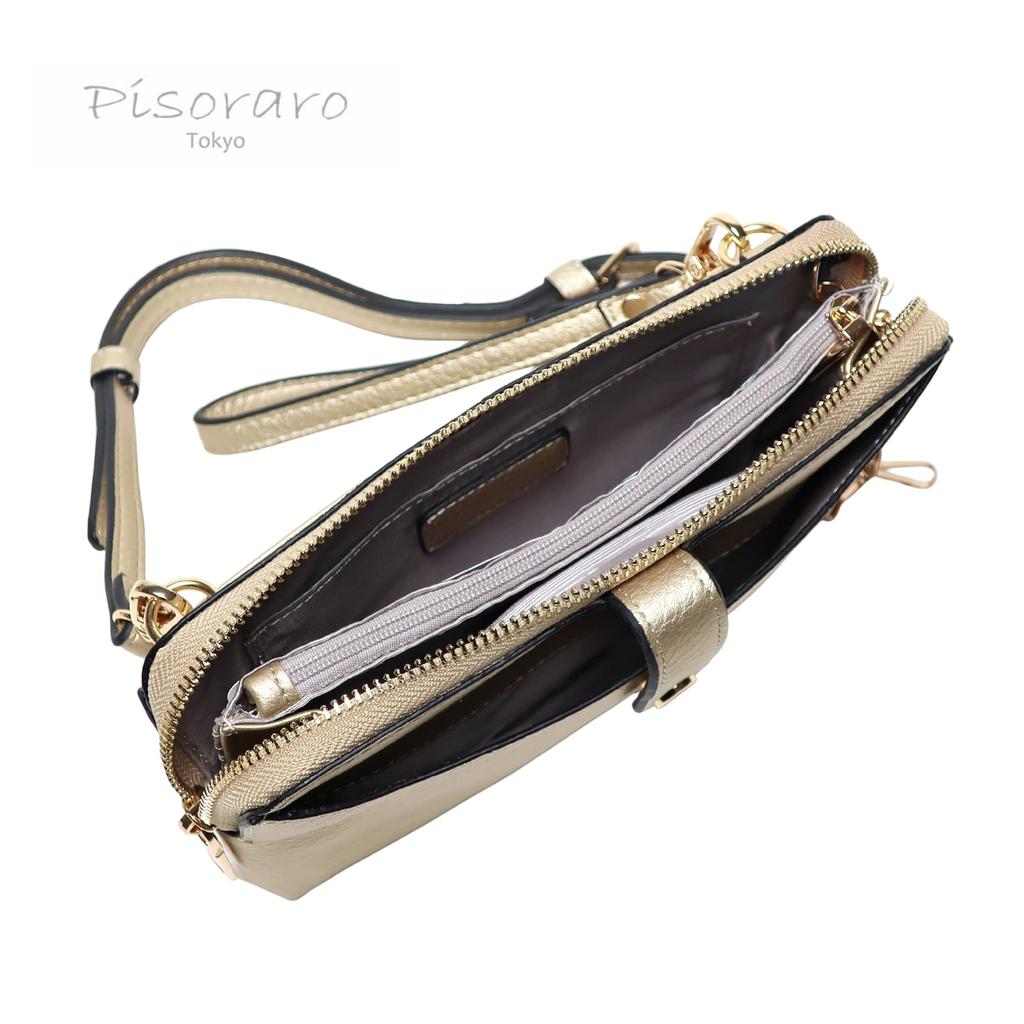 Pisoraro Wallet Shoulder Bag with Smartphone PR184 GOLD Storage, Crossbody, Gold, Multifunctional,