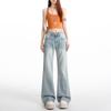 Light blue Tencel slightly pulled jeans women's summer new medium and low waist without sticking to the legs and showing thin horn pants