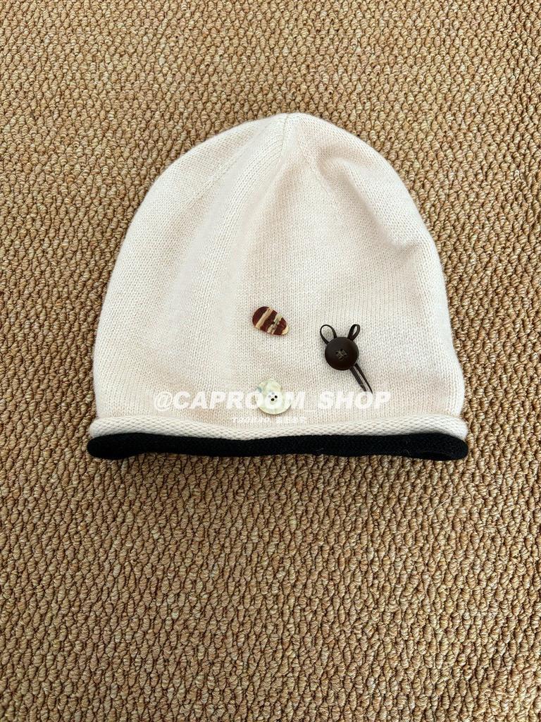 Subculture retro buttons stacked hat female y2k face small knitted wool hat warm ear protector cold hat tide