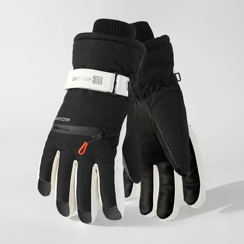 Ski Gloves Outdoor Cycling Touch Screen Water Proof Couple Style Plus Velvet Cold Proof Wind Proof Zipper Thickened Gloves