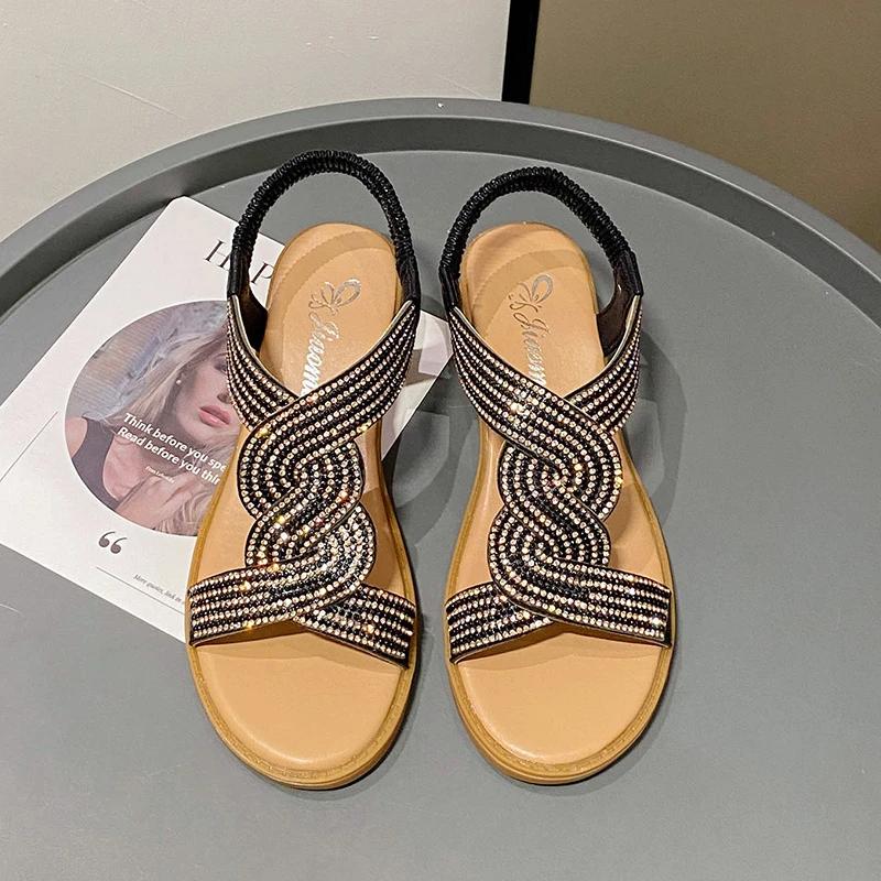 Fashion 2025 Summer Women's Sandals Women Fashion Casual Roman Shoes New Designer Platform Sandal Female Solid Color Crystal Sandalias