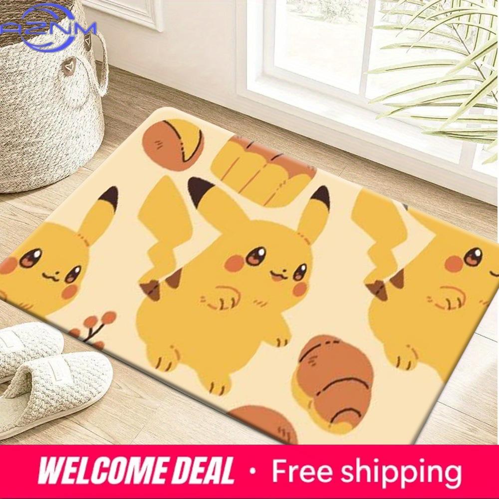Cute Pikachu Croissant Print Soft Non-slip Absorbent Indoor Home Bathroom Kitchen Entrance Floor Rug Doormat Mat