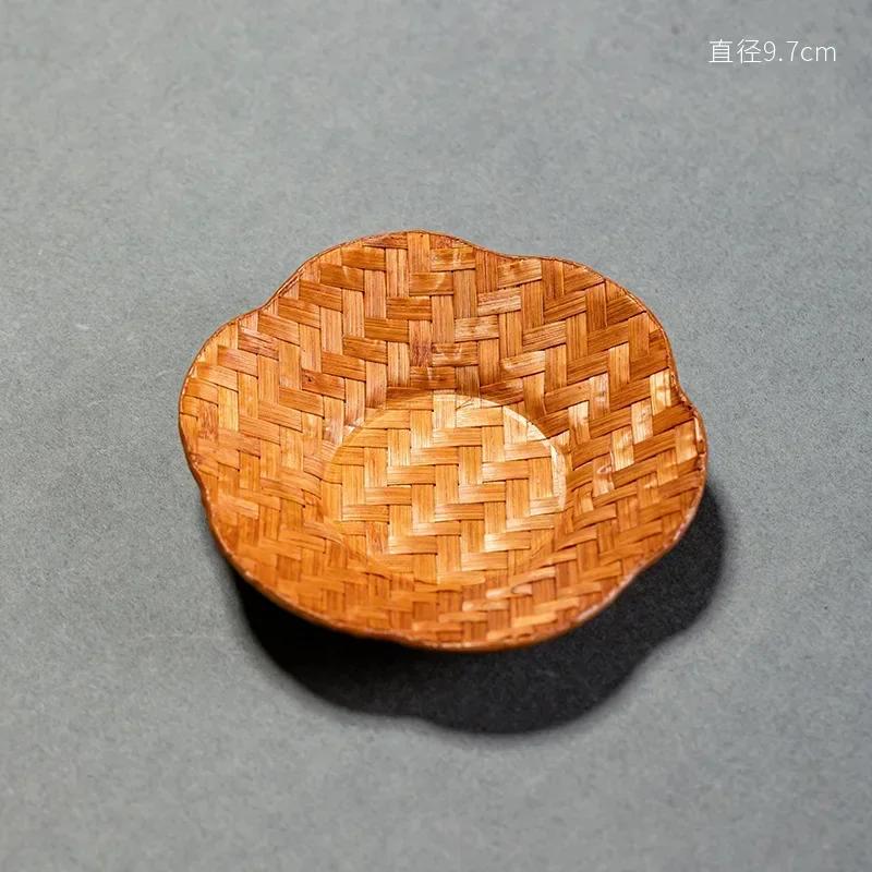 Handgeweven Theekoponderzetter Chinese Retro Bamboe Hittebestendig Kussen Creatief Mini Fruitbord Zen Theekop Rustplaats Theeservies Accessoire