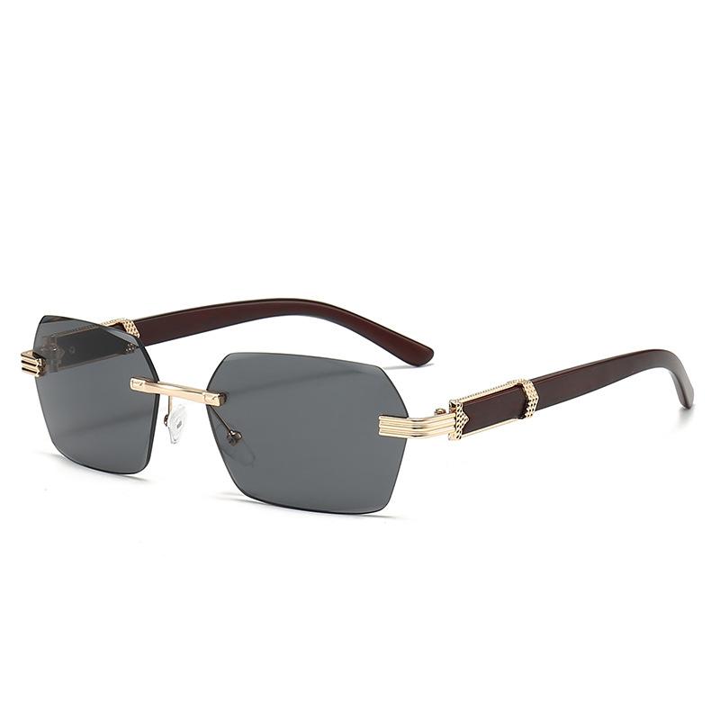 Wooden Frame Sunglasses For Men Women Fashion Rimless Rectangle Eyewear Populor Gradient Lenses Outdoor Driving Sun Glasses