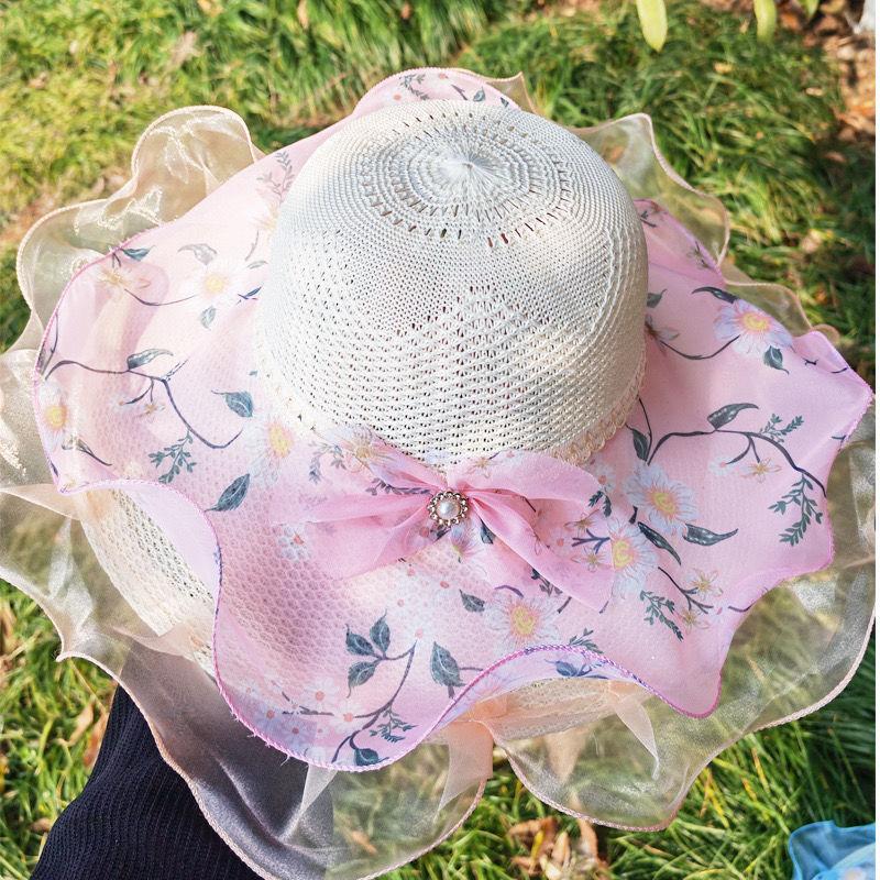 Hat Women's Summer Outdoor Scenic Spot Vacation Beach Sun Hat Large Eave Mesh Sunshade Hat Travel Sun Protection Beach Hat