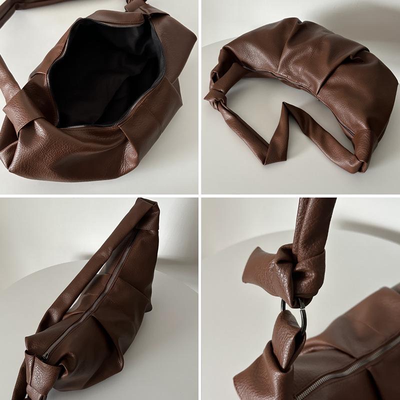Koreańska Retro Miękka Skóra Plisowana Torba Crossbody Croissant