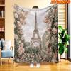 A New 2D Flat Printed Blanket Featuring The Eiffel Tower And Romantic Rose Patterns, Suitable for All Seasons, Perfect for Casual Use, Made of 100% So