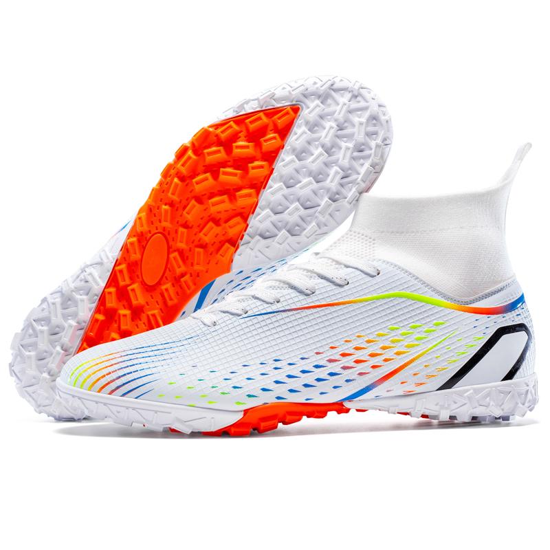LiXingMing Men Football Shoes White Teenager Artificial Grassland Durable High-Tops Non Slip Outdoor Training Soccer Sneakers