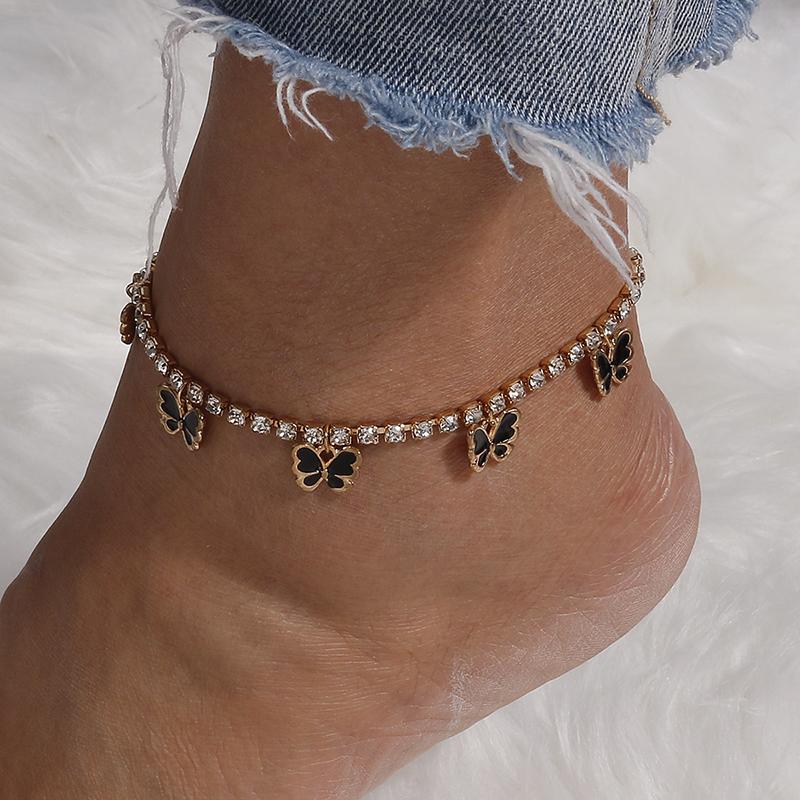 Cute Butterfly Pendant Anklet for Women Girls Rhinestones Chain Ankle Bracelet Foot Jewelry Gift