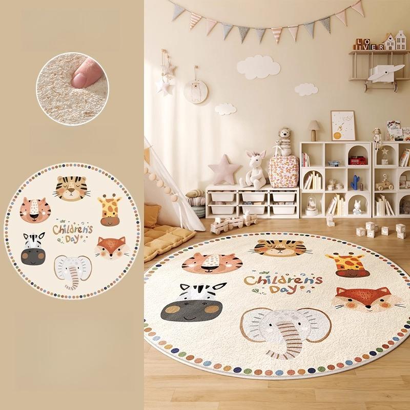Cartoon Style Bedroom Decor Round Carpet Animal Pattern Carpets for Living Room Thick Plush Children‘s Floor Mat Fluffy Soft Rug