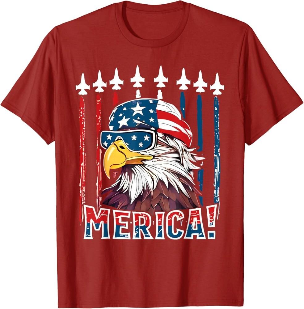 

Merica USA Flag American Bald Eagle Patriotic Eagle 4th of July Unisex T-Shirt S