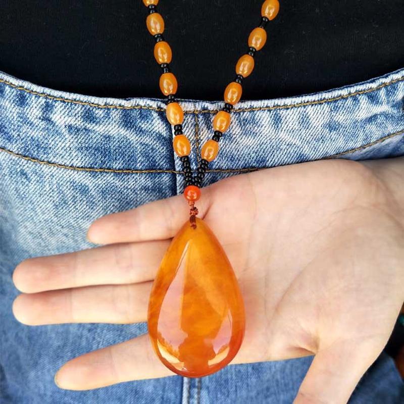 Collana Girocollo Etnico Retro per Donne Ragazze Collana con Pendente a Goccia d'Acqua Lunga Catena di Maglione con Perline Gioielli da Festa
