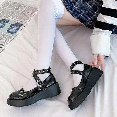 Sapatos Lolita Fivela Estrela Mary Janes Mulheres Plataforma Cruzada Couro Envernizado Meninas Rebite Casual Plataforma Pequeno Sapato De Couro 2024