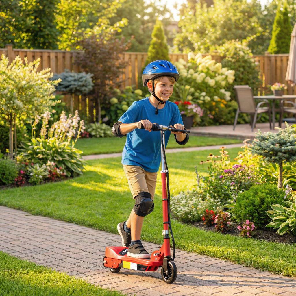 Foldable Electric Kids Scooter, Ride-on for Ages 7-14 Years, Red