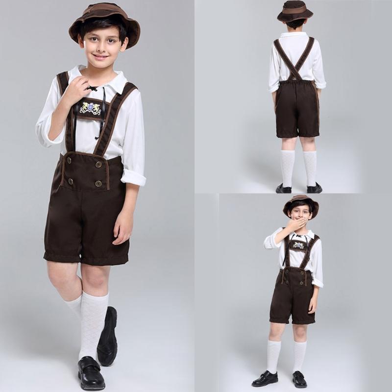 3Pcs Boy Oktoberfest Costume Kid Uniform Lederhosen Shorts with Shirt and Hat for Halloween Party Oktoberfest Festivals