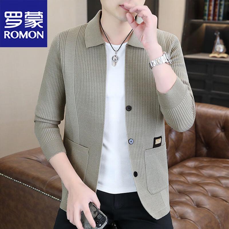 ROMON Men's Lapel Cardigan Sweater