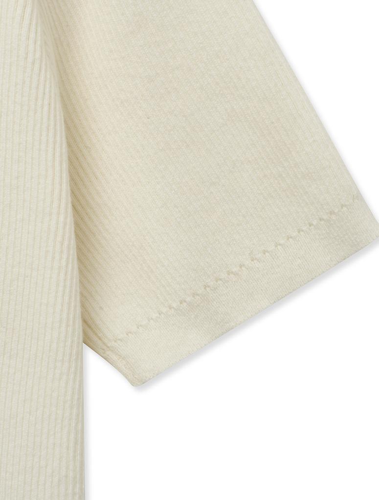 NOIRER Ribbed Henley Neck Half Knit (Ivory)